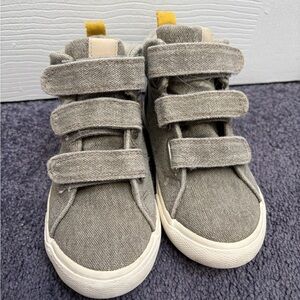Gray Kids Canvas High-Top Sneakers with Velcro Straps
